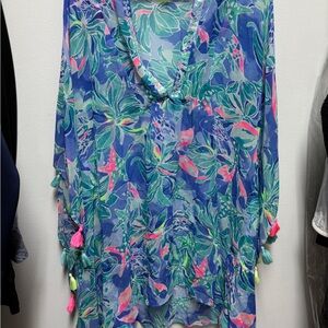 Lilly Pulitzer Blue and Pink Tropical Swim Coverup